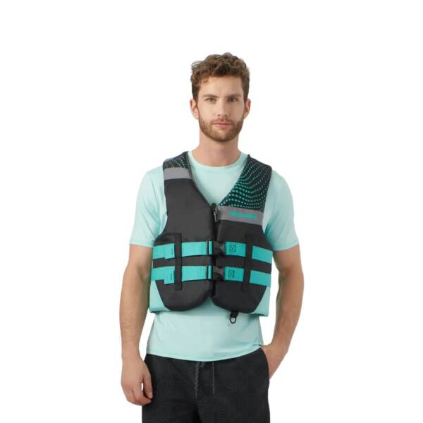 Giubbotto salvagente Sea-Doo PFD Motion unisex in nylon resistente, con zip, fibbie regolabili e anello posteriore per occhiali. Colore ice