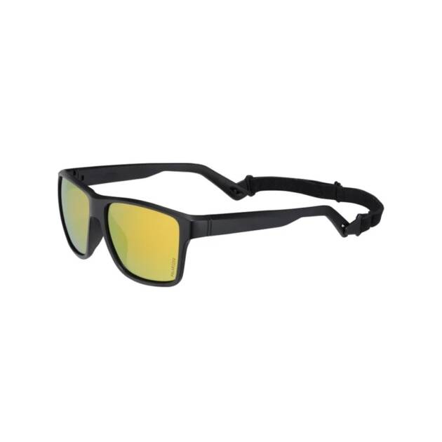 Occhiali da sole Sea-Doo galleggianti con lenti polarizzate cromate e cinturino regolabile, ideali per sport d’acqua. Montatura nera e lenti gold
