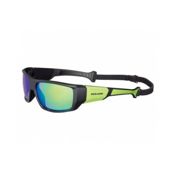 Occhiali da sole Sea-Doo Wave polarizzati con lenti a specchio, montatura galleggiante e cinturino regolabile. Colore green