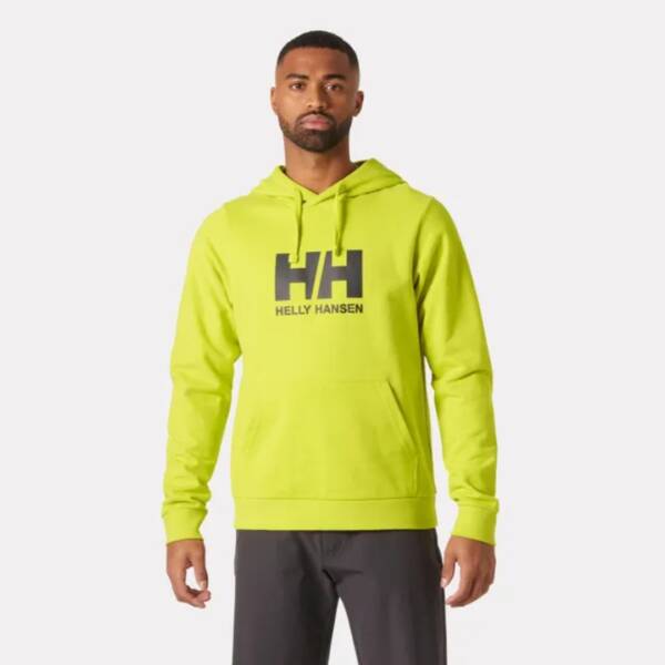 Felpa con cappuccio e logo HH Helly Hansen da uomo, colore nero, con tasca a marsupio e cappuccio regolabile. Colore cyber lime