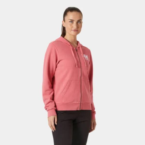 Immagine della felpa con cappuccio e zip Helly Hansen HH 2.0 da donna, con una zip integrale, cappuccio regolabile e tasche laterali, perfetta per attività all’aperto e tempo libero. Colore washed red
