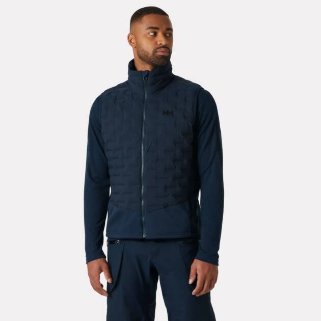 Immagine del gilet Helly Hansen HP Hybrid Stretch Insulator da uomo in colore navy, con design moderno, zip centrale e dettagli funzionali