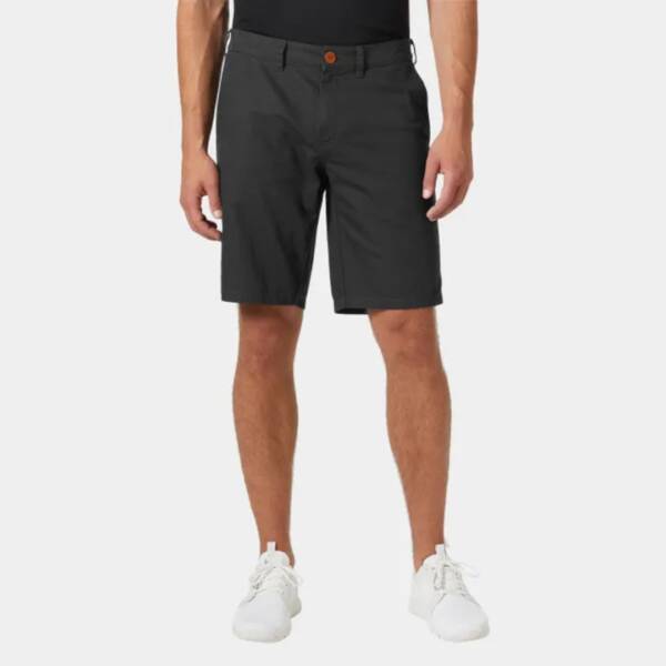 Pantaloncini Helly Hansen Dock 10" da uomo in tessuto misto cotone biologico e canapa, con tasche anteriori e posteriori e chiusura con bottone e zip. Colore ebony