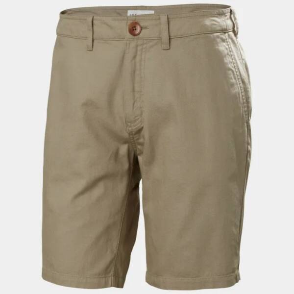 Pantaloncini Helly Hansen Dock 10" da uomo in tessuto misto cotone biologico e canapa, con tasche anteriori e posteriori e chiusura con bottone e zip. Colore pebble