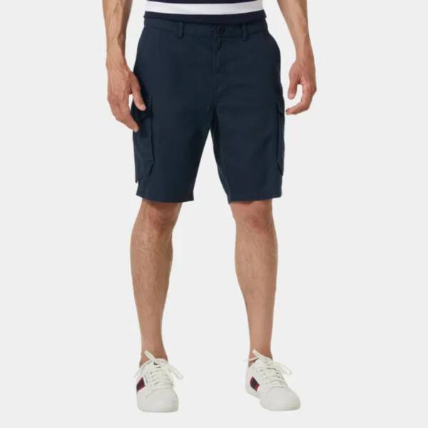 Pantaloncini cargo Helly Hansen Dock Cargo 10 da uomo, in cotone biologico e canapa, con tasche cargo e chiusura con zip e bottone. Colore navy