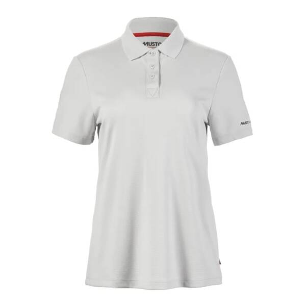 Polo tecnica donna Musto Evo a maniche corte, tessuto traspirante con protezione solare UPF 50, ideale per attività outdoor e giornate estive. Colore platinum