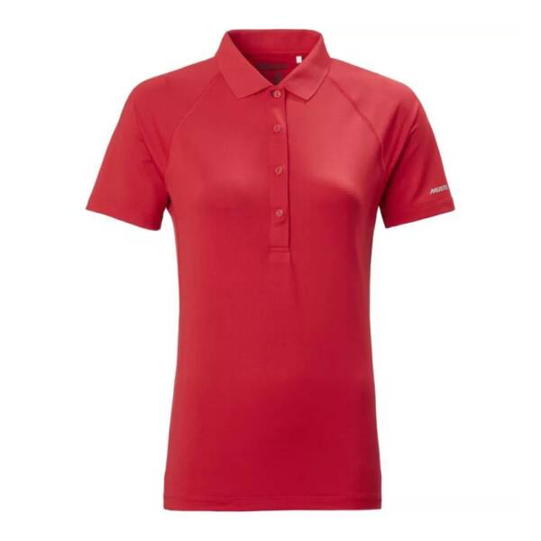 Polo tecnica donna Musto Evo a maniche corte, tessuto traspirante con protezione solare UPF 50, ideale per attività outdoor e giornate estive. Colore true red