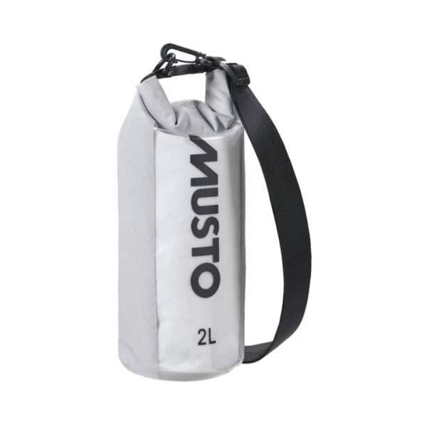 Borsone impermeabile Musto Dry 2.0 da 2 litri con chiusura arrotolabile e tracolla regolabile. Colore platinum