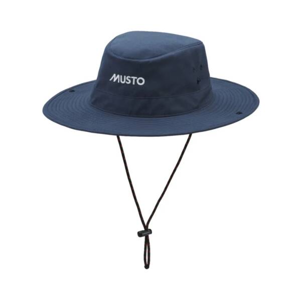 Cappello tesa larga Musto ad asciugatura rapida con protezione solare UPF 40, colore true navy, vista frontale.