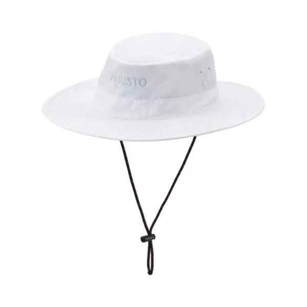 Cappello tesa larga Musto ad asciugatura rapida con protezione solare UPF 40, colore white, vista frontale.