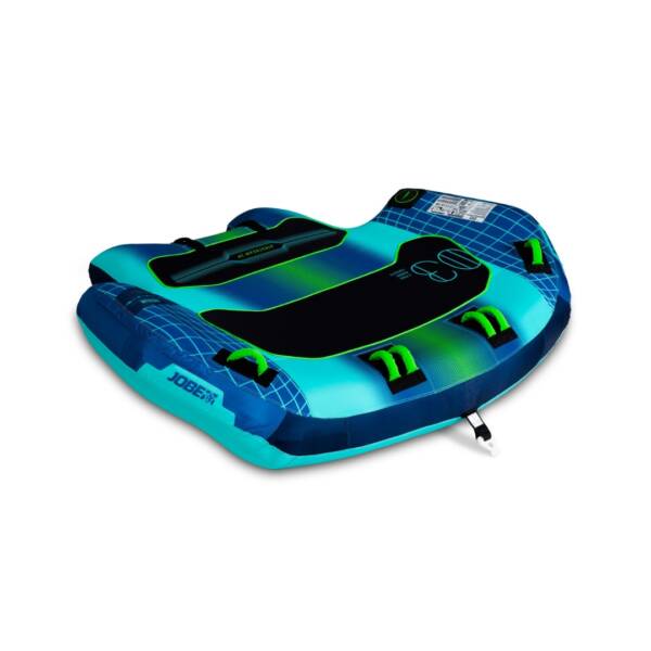 Trainabile gonfiabile Jobe Airstream per 3 persone in navigazione veloce sull'acqua, con maniglie rinforzate e design sportivo blu e verde