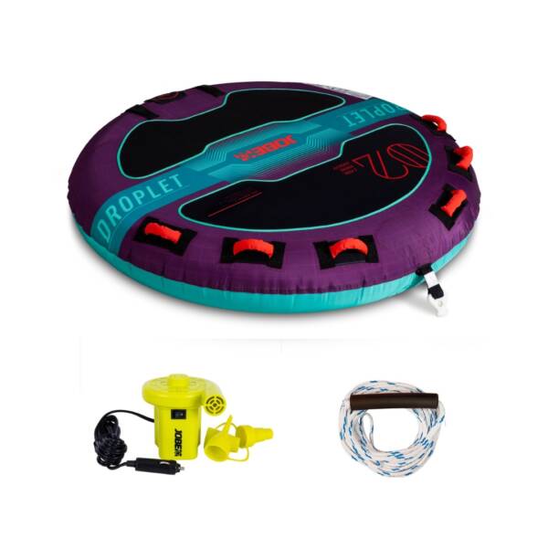 Trainabile Jobe Droplet 2P per 2 soli passeggeri. Robustezza, comfort e facilità d’uso. Struttura in PVC rinforzato e copertura in nylon a doppia cucitura. Impugnature imbottite in neoprene. Colore purple, set completo