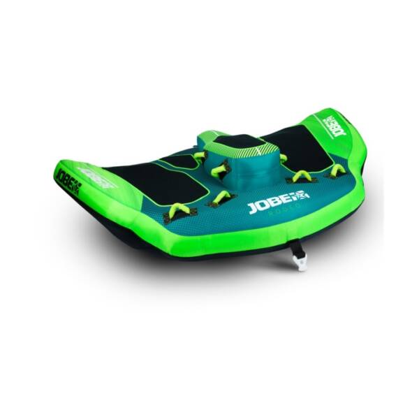 Immagine del Trainabile Jobe Rodeo 3P gonfiabile, verde e blu, con 8 maniglie imbottite in neoprene, ideale per 3 persone.