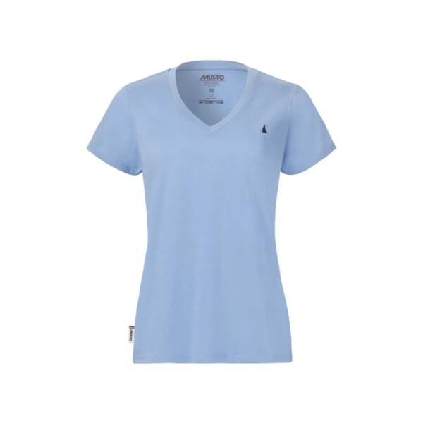 T-shirt scollo V donna Musto Original a maniche corte in cotone e logo ricamato. Colore sweet pea blue