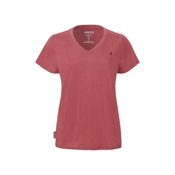 T-shirt scollo V donna Musto Original a maniche corte in cotone e logo ricamato. Colore sweet raspberry