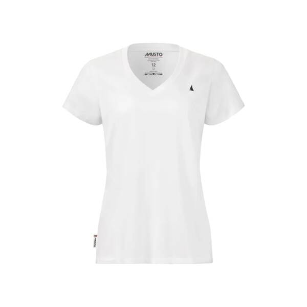 T-shirt scollo V donna Musto Original a maniche corte in cotone e logo ricamato. Colore white