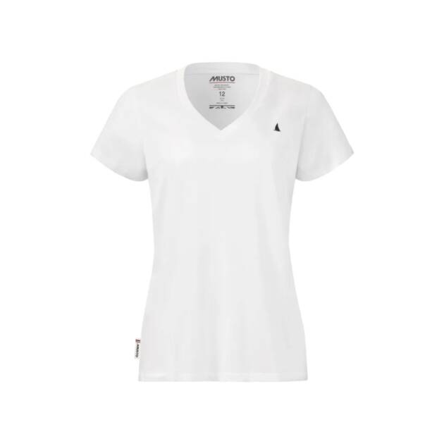 T-shirt scollo V donna Musto Original a maniche corte in cotone e logo ricamato. Colore white