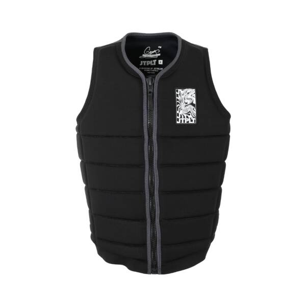 Gilet salvagente Jetpilot Felix Georgii X1 F/E Neo uomo: modello Black, taglio anatomico da uomo, zip PK Lok, patch Felix e neoprene ultra stretch in dettaglio.