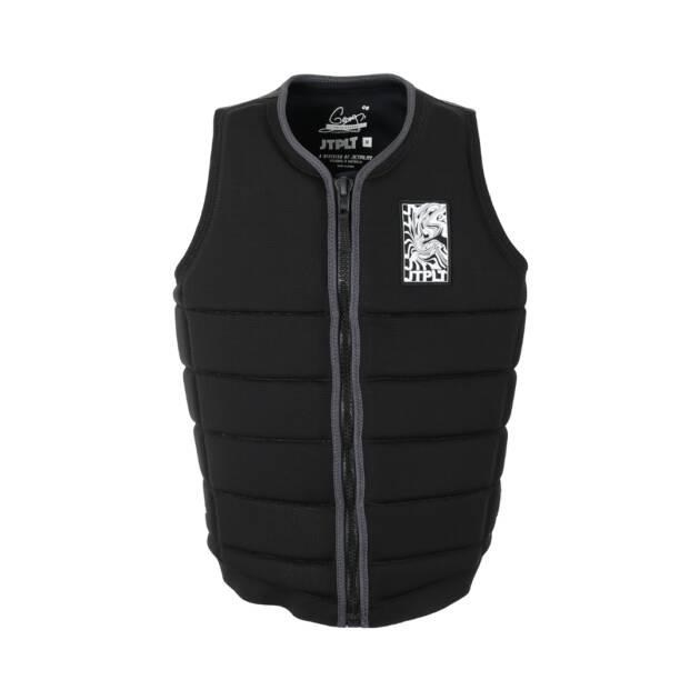 Gilet salvagente Jetpilot Felix Georgii X1 F/E Neo uomo: modello Black, taglio anatomico da uomo, zip PK Lok, patch Felix e neoprene ultra stretch in dettaglio.
