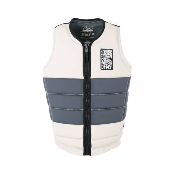 Gilet salvagente Jetpilot Felix Georgii X1 F/E Neo uomo: modello Concrete, taglio anatomico da uomo, zip PK Lok, patch Felix e neoprene ultra stretch in dettaglio.