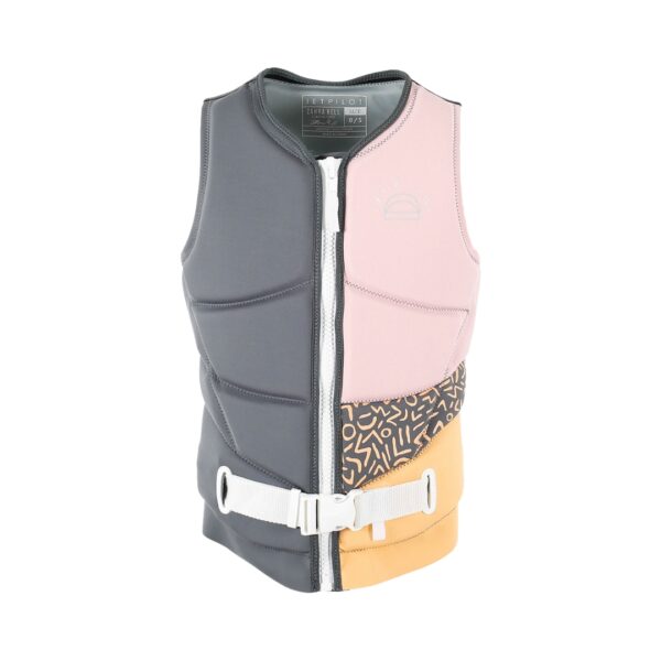 Gilet salvagente Jetpilot Zahra X1 F/E Neo donna colore Charcoal, vista frontale con dettagli zip e fibbie, materiale neoprene stretch