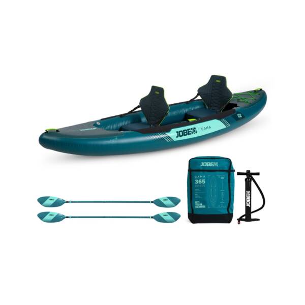 Kayak gonfiabile Jobe Gama per 2 persone, completo di pagaie, sedili, pompa e borsa, colore Atlantic Green