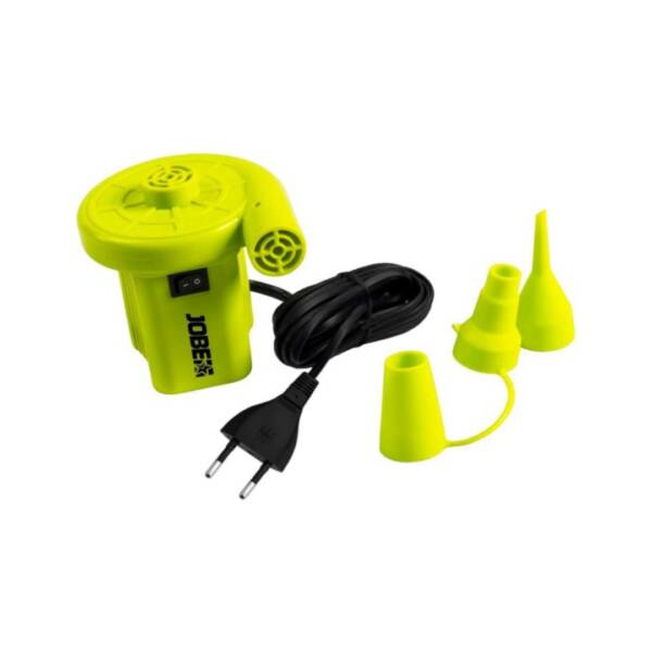 Pompa d'aria elettrica Jobe 230V compatta con tre ugelli intercambiabili, colore nero, adatta per gonfiare e sgonfiare attrezzature da traino