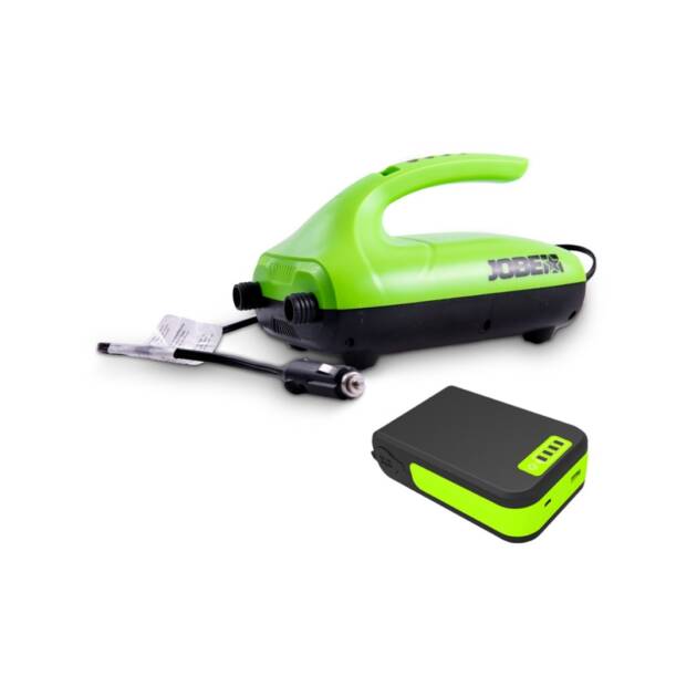Pompa elettrica portatile SUP Jobe con borsa da trasporto, compatibile con valvola Halkey Roberts, per gonfiaggio fino a 20 PSI. Colore verde e nero