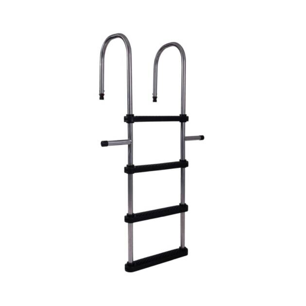 Scaletta Jobe Infinity in acciaio inox con quattro gradini arrotondati e connettori per fissaggio a dock e piscine galleggianti