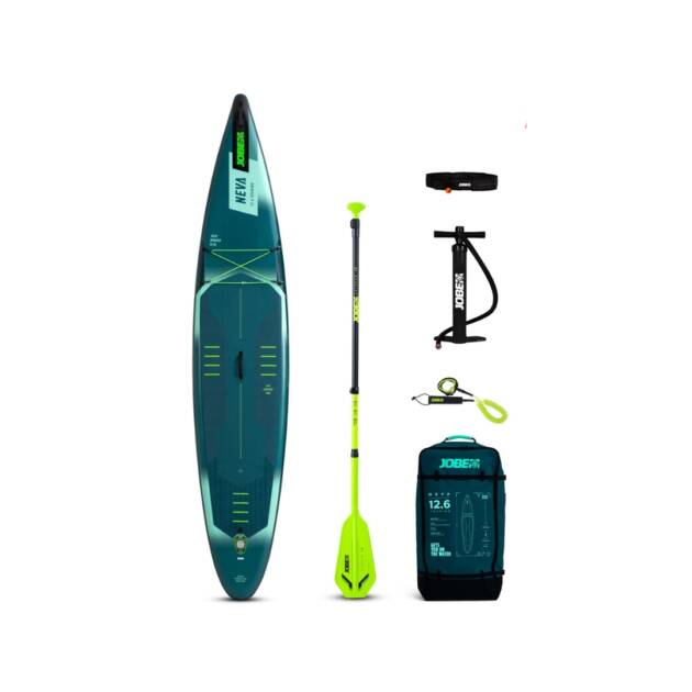 Tavola da SUP Jobe Aero Neva 12.6 con set completo di accessori per touring e lunghe distanze. Colore Blue