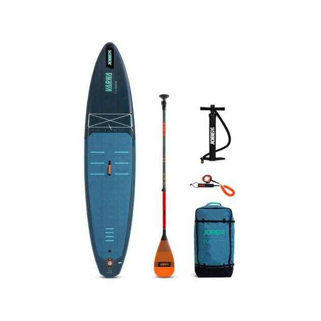 Tavola da SUP Jobe Aero Varna 11.0 completa di accessori: pagaia, zaino, pompa e leash. Colore Midnight blue