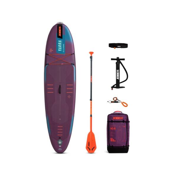 Tavola da SUP Jobe Aero Yarra 10.6 in acqua con accessori inclusi, colore Sunset purple