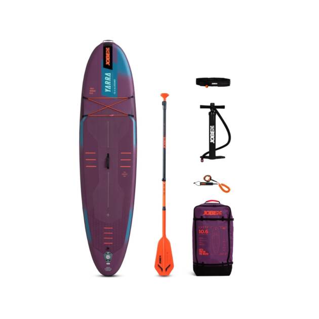 Tavola da SUP Jobe Aero Yarra 10.6 in acqua con accessori inclusi, colore Sunset purple
