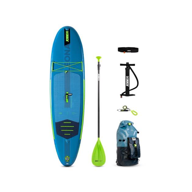 Tavola da SUP Jobe Leona 10.6 gonfiabile, vista completa con accessori inclusi, colore blue