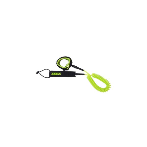 Corda di sicurezza a spirale per SUP Jobe 3 mt in TPU, colore Lime, con tasca porta chiavi integrata e fissaggio alla caviglia