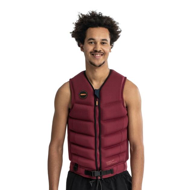 Giubbotto salvagente Jobe Fragment uomo colore Burgundy red in neoprene elasticizzato con schiuma di PVC, cerniera YKK, anello a D di sicurezza e vestibilità lunga, ideale per sport acquatici