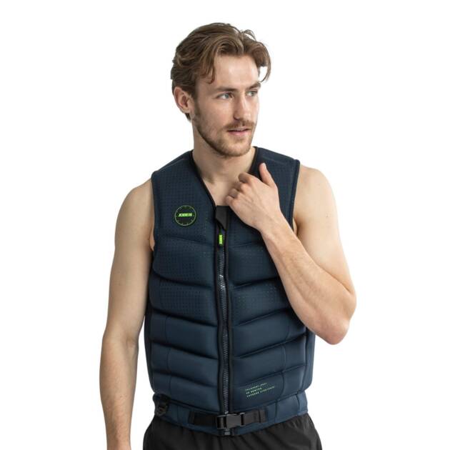 Giubbotto salvagente Jobe Fragment uomo colore Midnight blue in neoprene elasticizzato con schiuma di PVC, cerniera YKK, anello a D di sicurezza e vestibilità lunga, ideale per sport acquatici