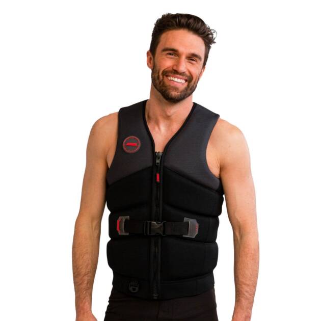 Giubbotto salvagente Jobe Unify uomo colore Black con neoprene goffrato, schiuma morbida di PVC, cerniera e fibbie YKK, anello a D e tasca impermeabile
