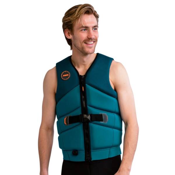 Giubbotto salvagente Jobe Unify uomo colore Real teal, con neoprene goffrato, schiuma morbida di PVC, cerniera e fibbie YKK, anello a D e tasca impermeabile
