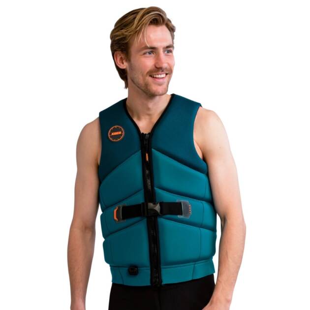 Giubbotto salvagente Jobe Unify uomo colore Real teal, con neoprene goffrato, schiuma morbida di PVC, cerniera e fibbie YKK, anello a D e tasca impermeabile