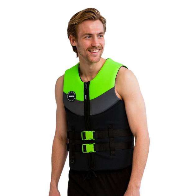 Giubbotto salvagente Jobe uomo colore Lime in neoprene, chiusura frontale e fibbie, certificato ISO 50N