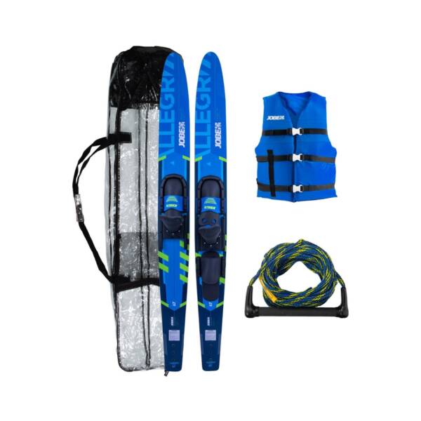 Sci nautico Jobe Allegre Combo 170 cm colore Blue con binding regolabile, fondo tunnel e grafica lucida, set completo con borsa trasparente, maniglia, giubbotto Universal blu