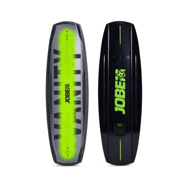 Wakeboard Jobe Vanity con rocker continuo, pinne rimovibili e canali scanalati profondi, disponibile in taglie 131, 136 e 141 cm