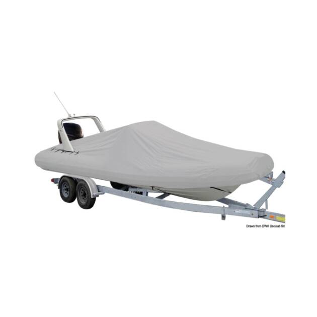 Telone sartoriale per gommone Osculati 640/670 cm in tessuto ATLAS 280 g/m² grigio, con apertura roll bar e fissaggio strappo/zip