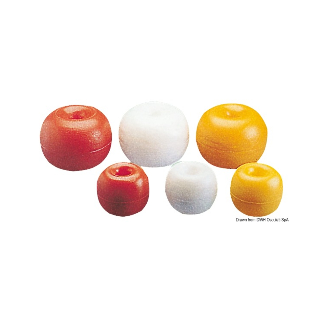 Boa in polietilene Osculati con foro passante, galleggiante e resistente, disponibile nei colori bianco, giallo e rosso in due misure