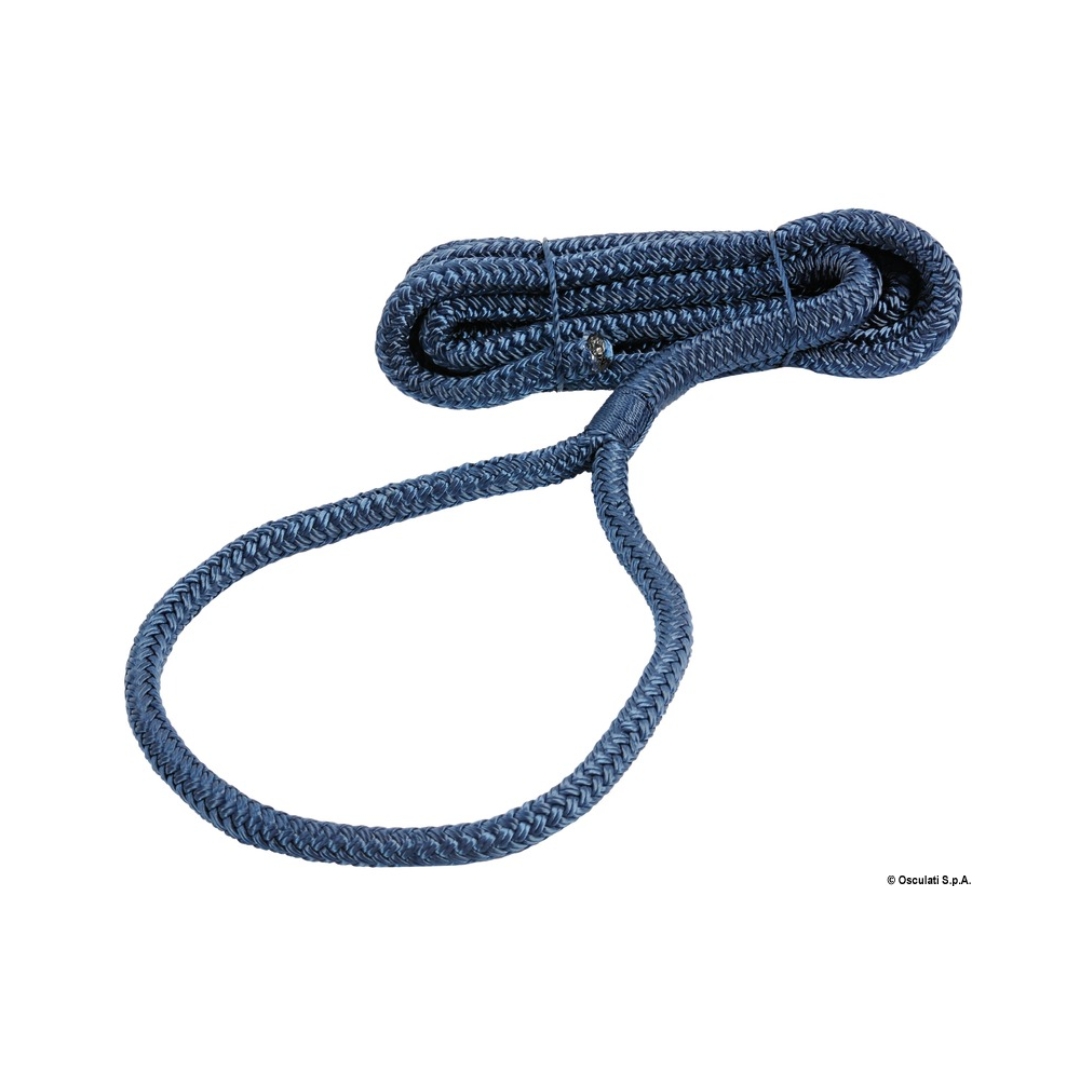 Cima Osculati per fissaggio parabordi con occhiello impiombato, doppia treccia in poliestere alta tenacità, disponibile in bianco, blu e nero