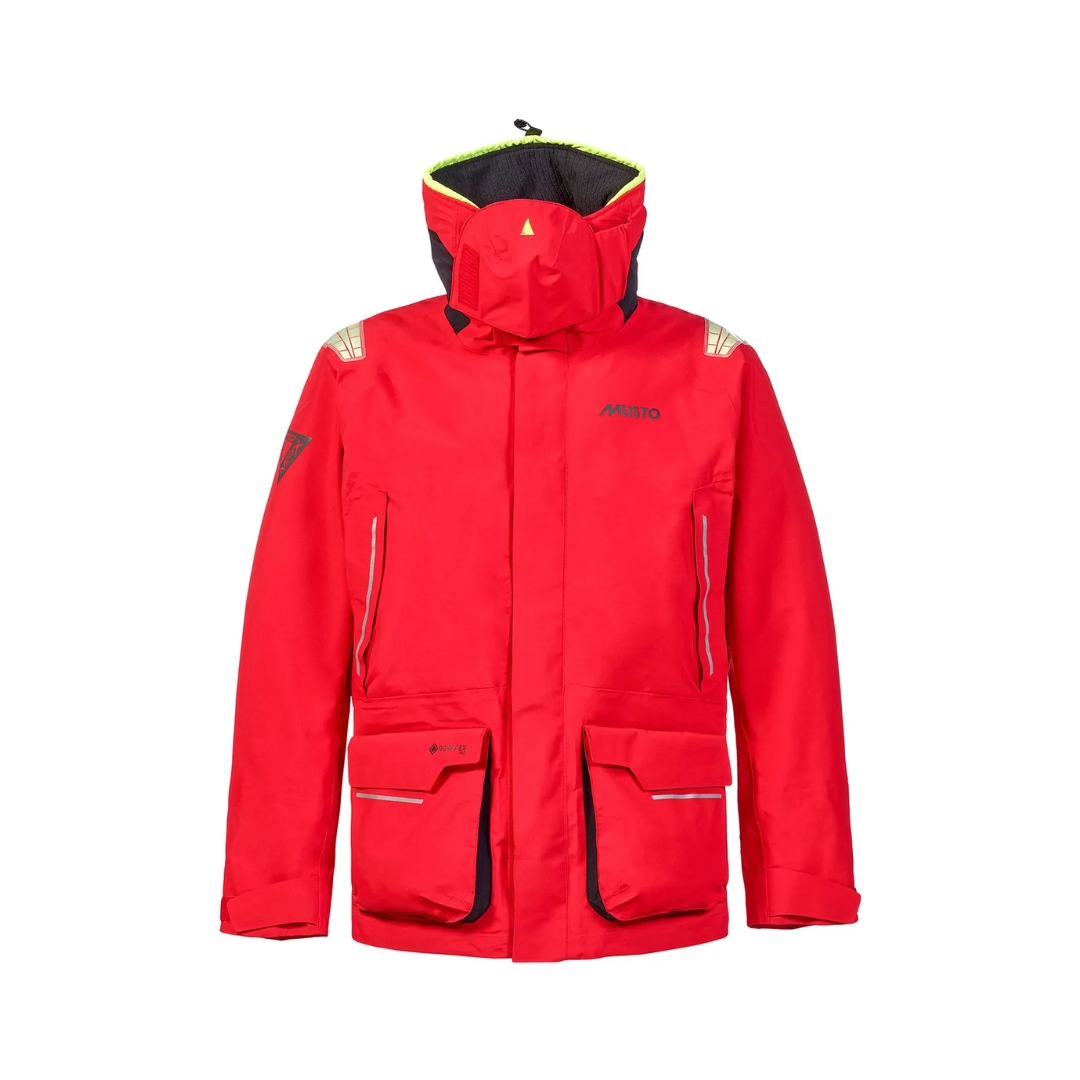 Giacca uomo Musto GTX Pro Offshore 2.0 Treue red GORE-TEX Pro 3 strati con cappuccio hi-viz e zip YKK VISLON
