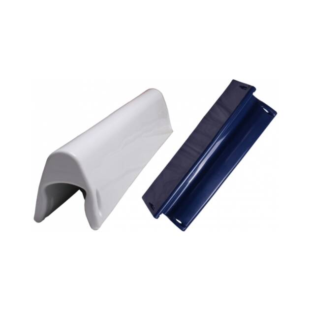 Parabordo di prua Majoni PVC morbido bianco 60x14 cm fissaggio 4 fori montaggio prua barca, bianco e blu navy